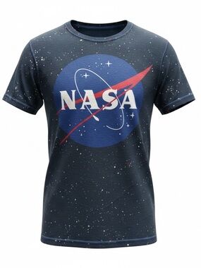 NASA Logo Short Sleeve Tee - Navy Speckle Buzz Aldrin Size L